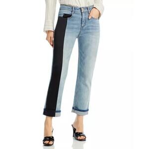 Hellessy Lili Patchwork Hig Rise Slim Jeans size 8 Medium Wash/Black